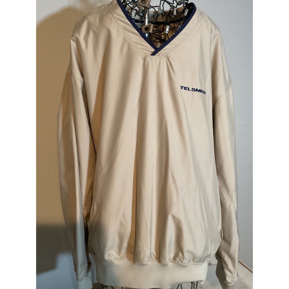 Storm Creek Mens V-Neck Windshirt Pullover Golf Jacket Beige Telsmith Logo Large